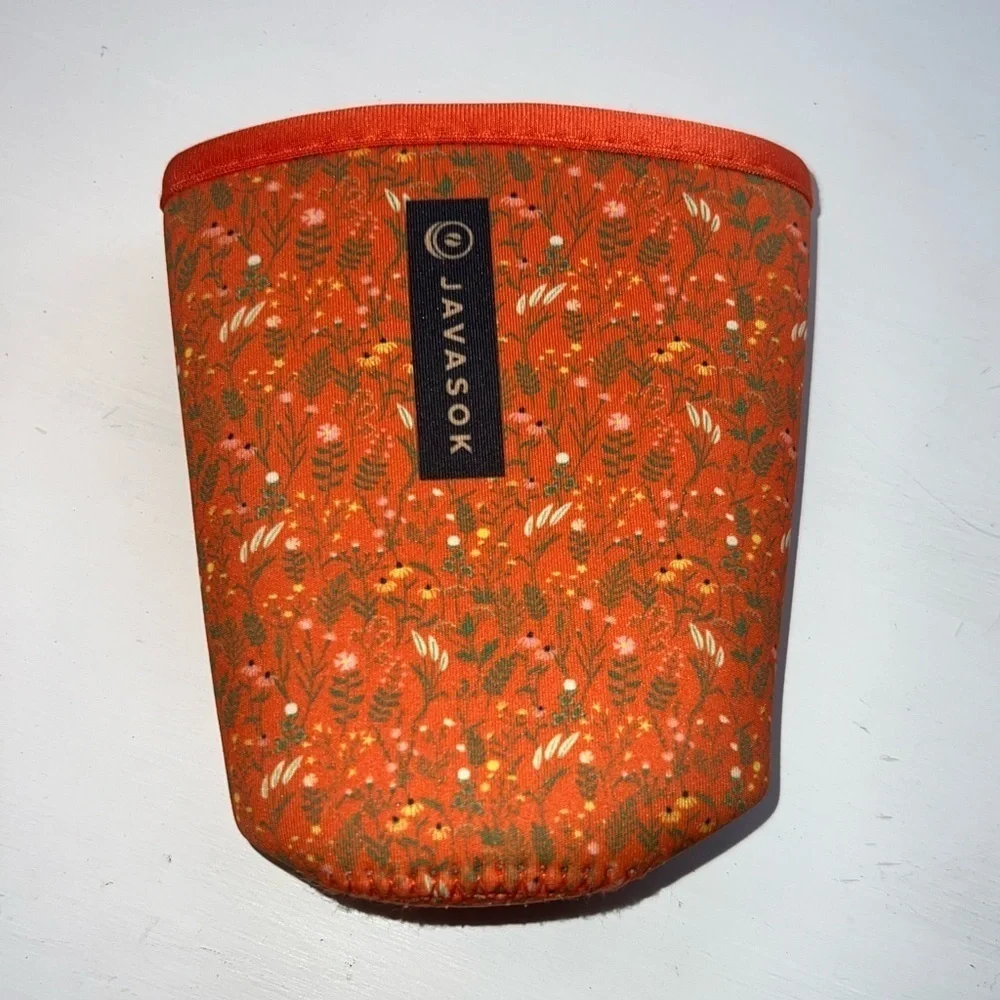 JavaSok Reusable Neoprene Insulator Sleeve Iced Coffee Cups Coral Floral Medium
